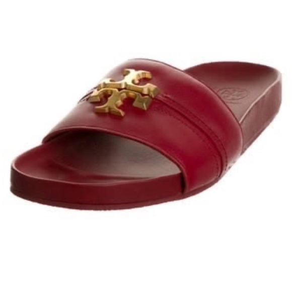 Tory Burch Red Leather Everly Anatomic Cloud Slide Sandals - Picture 12 of 12